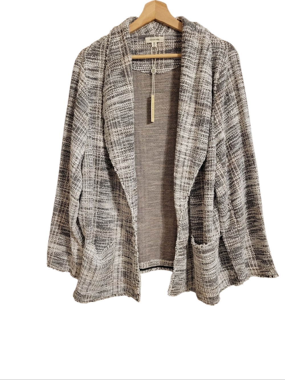 Max Studio Tweed Open Front Jacket